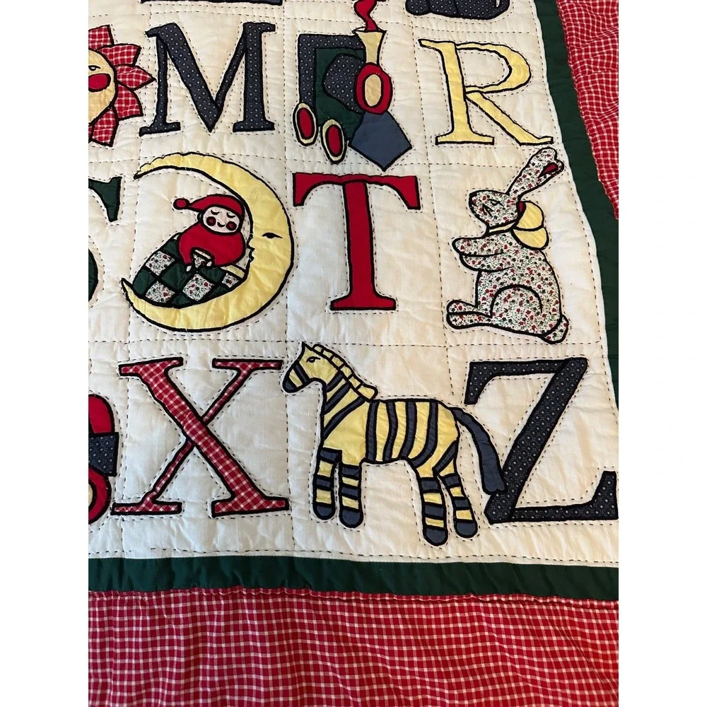 Handmade Embroidered ABC Baby Quilt 40x50 Crib Blanket Nursery Wall Hanging Vint